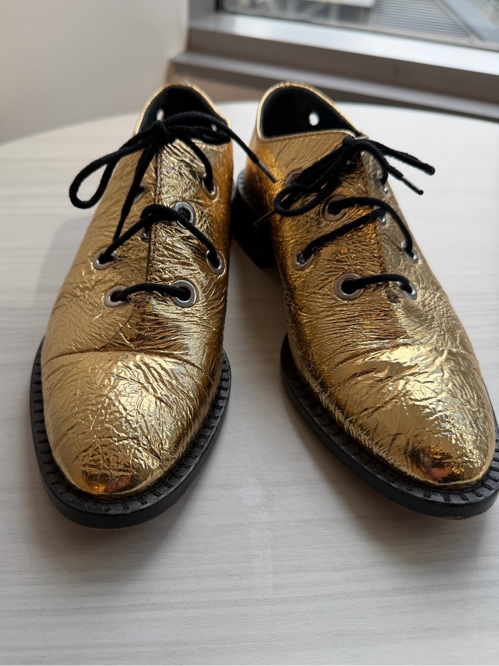 Proenza Schouler crinkled gold oxfords size 39 women